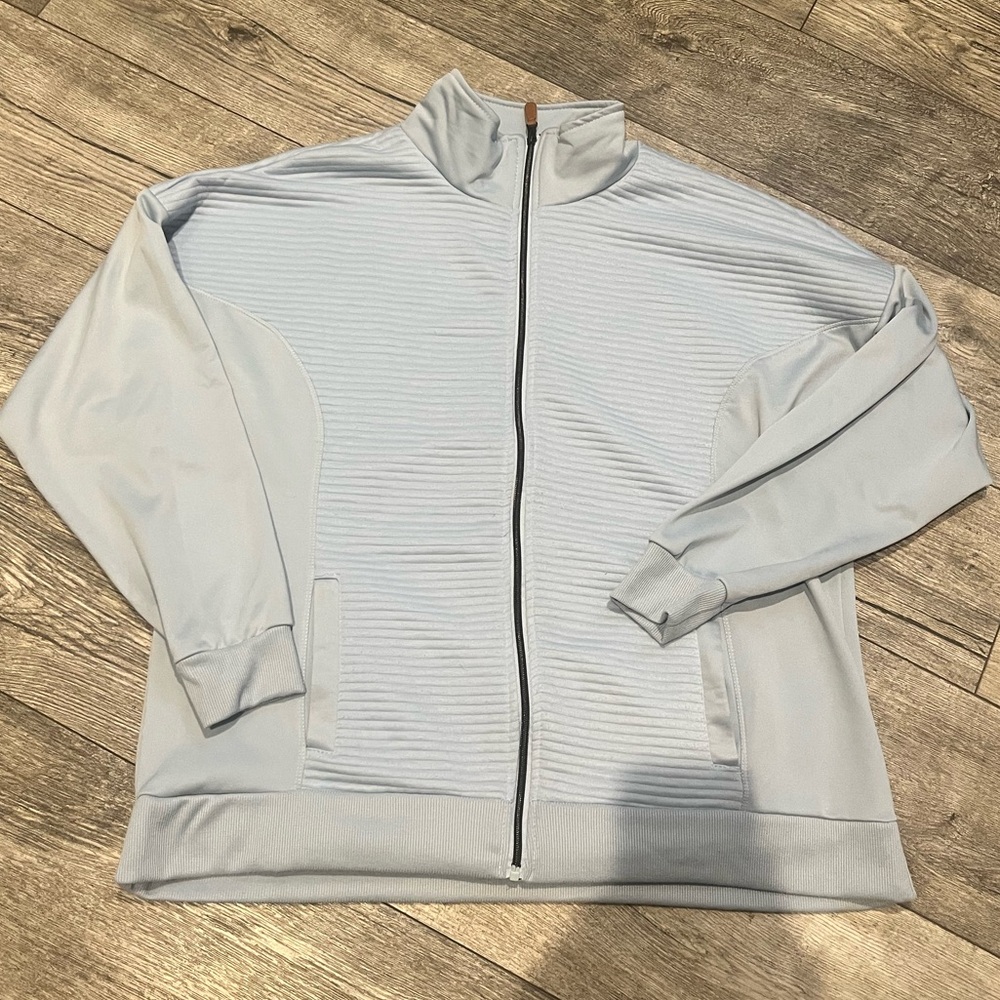 The Sweatshirt Project Womens‎ 2X Light Gray/ Blue Full-Zip Collared Jacket